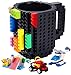 Triumphic Build-on Brick Mugs,with 3 packs of Blocks,Latest Version,Creative DIY Building Blocks Cups for Coffee Water Juice,BPA-free Plastic,Unique Funny Cup,Puzzle Mug,Novelty Gifts for Adults,Black