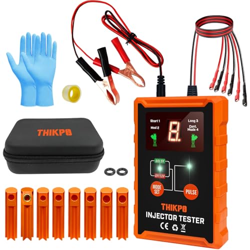 Universal Fuel Injector Tester and Cleaner Tool Kit, DIY Cleaning Tool Kit with 8 Size Cleaning Adapters, 8 Pulse Modes, 4 Wires Dual Channel for 2 Fuel Injectors Simultaneously Test, 12V/5V Output