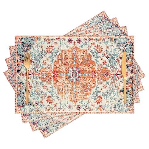 Kerton Stork Boho Placemats Set of 4 Orange Blue Place Mats Indoor by Kerton Stork - Used condition - US$11.00