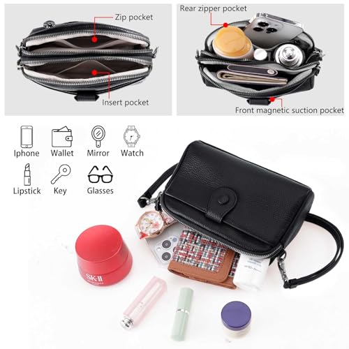 HUA ANGEL Leather Small Crossbody Bag for Women Cellphone Wallet Purse with Adjustable Strap Multi Pocket Travel Shoulder Bag4