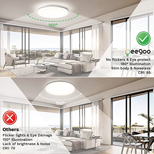 Oeegoo 24W Modern Dimmable Led Flush Mount Ceiling Light Fixture With Remote-11 Inch Round Close To Ceiling Lights For Bedroom/Kitchen/Dining Room Lighting, Timing, 3000K-6500K #TOP5
