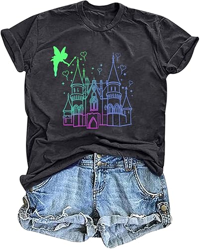 Image of Magic Kingdom Shirt for Women Magical Shirt Family Vacation Tee Casual Holiday Graphic Short Sleeve Tops