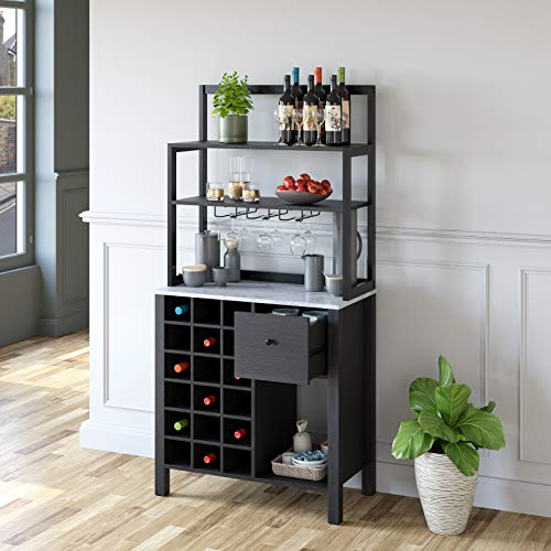image for Homfa Serving Bar Wine Buffet Cabinet with 18-Bottle Rack and Glass Ho