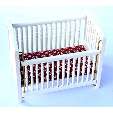 Tumdee Miniatures Dolls House White Wooden Drop Side Cot 1441 Cover