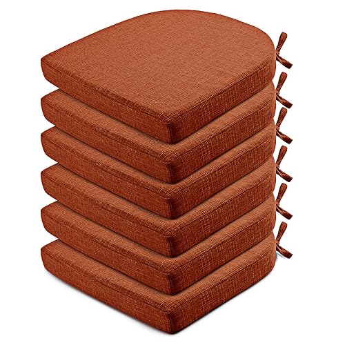 Image of Wellsin Chair Cushions for Dining Chairs 6 Pack - Kitchen Chair Cushions with Ties and Non-Slip Backing - Dining Chair Pads 16 inchX16 inchX2 inch, Orange