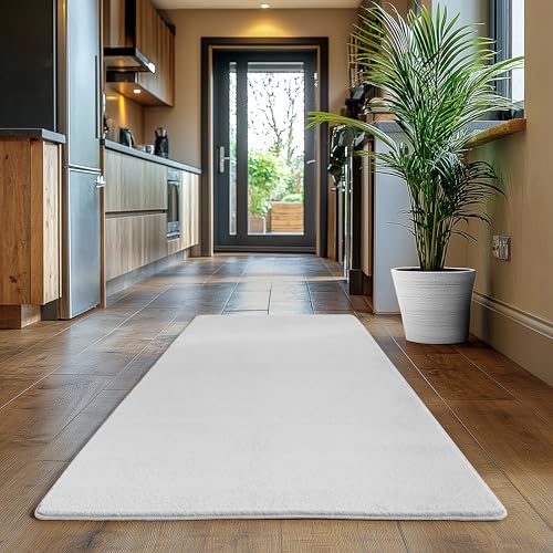 SIMPEX Alfombra Runner Blanco 80x150 cm Alfombra Lavable de Pelo Corto, Antideslizante y Suave, Diseño Monocromático Moderno para Dormitorio, Cocina y Pasillo
