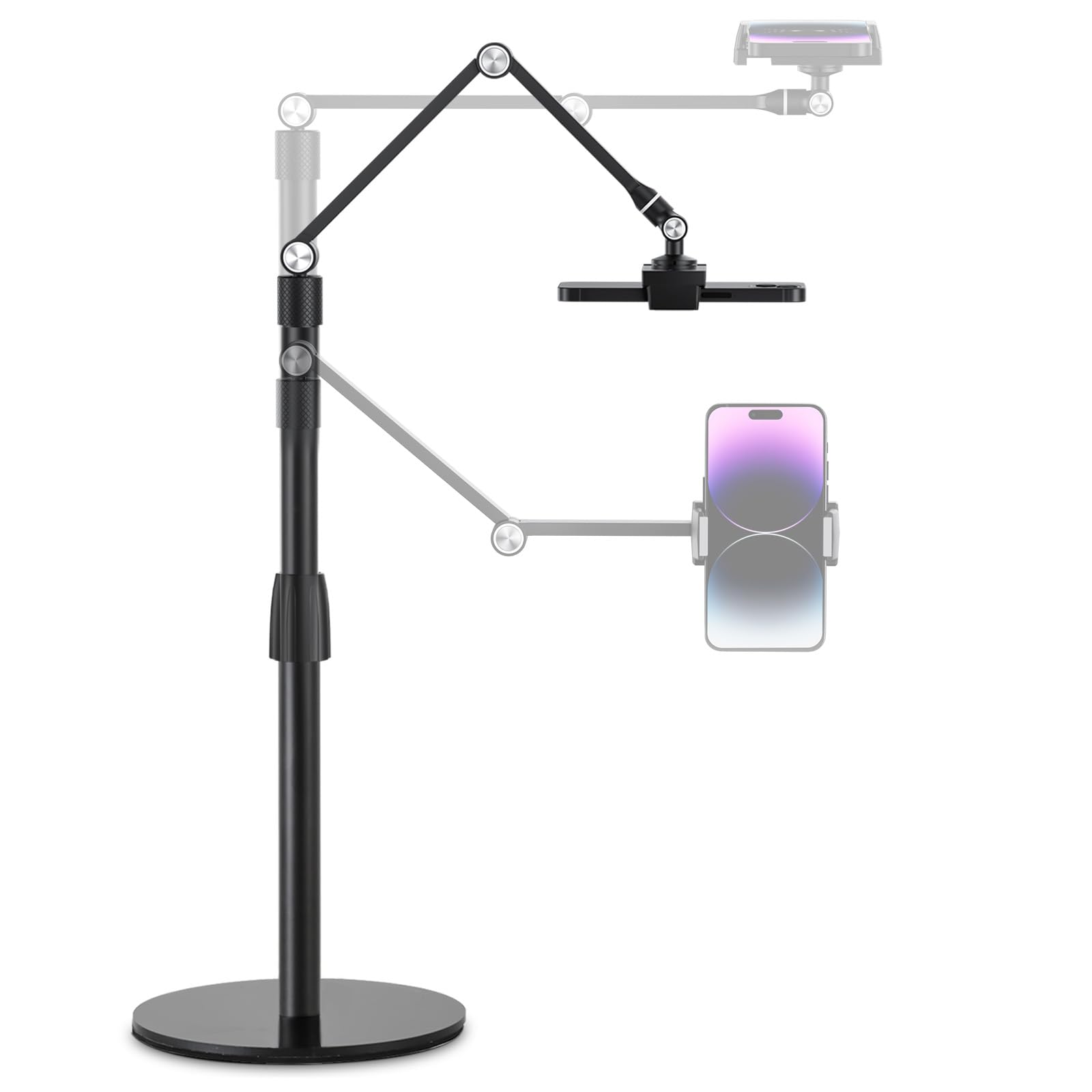 SupeDesk Handyhalterung,Tablet Ständer,Tablet- und Overhead Handy-Ständer für Tisch,kompatibel mit 3,5-11" Handy/Tablet,verstellbar,Aufzeichen,Live-Übertragung AP-4P Schwarz