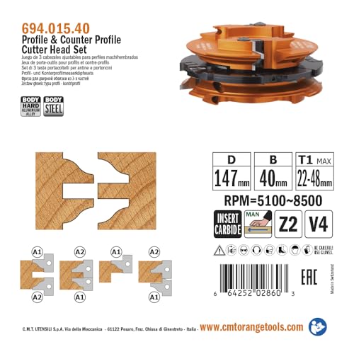 CMT Orange Toos 694.015.40 - HW Profil und Konterprofilmesserkopf D=147X48X40