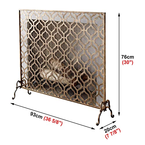 Pantalla para chimenea dorada independiente de metal resistente 6