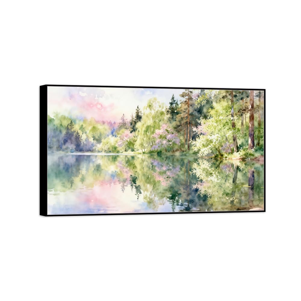 OZPWBVY Landscape Canvas Prints Tree Lake 7. Home Decor 40x70cm Black Frame
