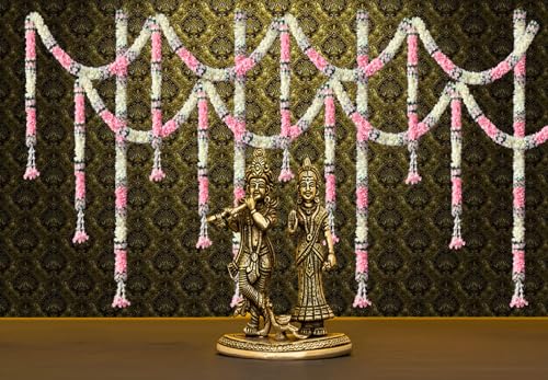 Image of Tia Crafts Artificial White Gajra Jasmine & Colourful Flower Strings Wedding Decorations, Event Decor Perfect Diwali, Ganpati & Pooja /Temple /Mandir Decoration (Baby Pink, 12, 5 Feet)