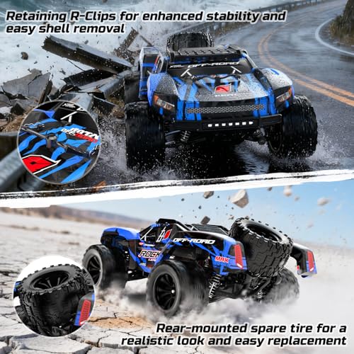 Image of DEERC 1:12 Fast RC Cars 45KPH, 4WD High Speed Short Course RC Truck, Off-Road All Terrain Remote Control Car with 2 Batteries & Spare Tire, 2.4GHz Desert RC Monster Truck for Adults Kids Boys Gift