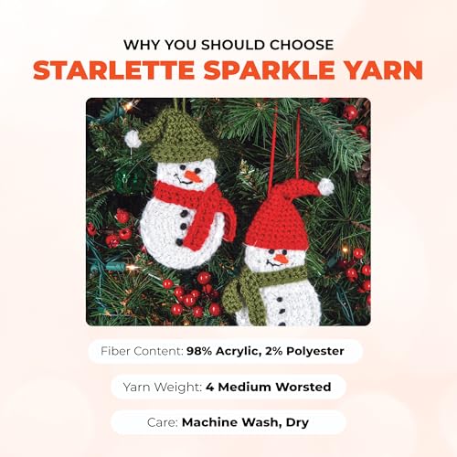 Image of Mary Maxim Starlette Sparkle Yarn, Medium Worsted Weight Yarn for Knitting and Crocheting, Acrylic Polyester Blend for Blankets, Clothing, and Decor, 196 Yards Orange