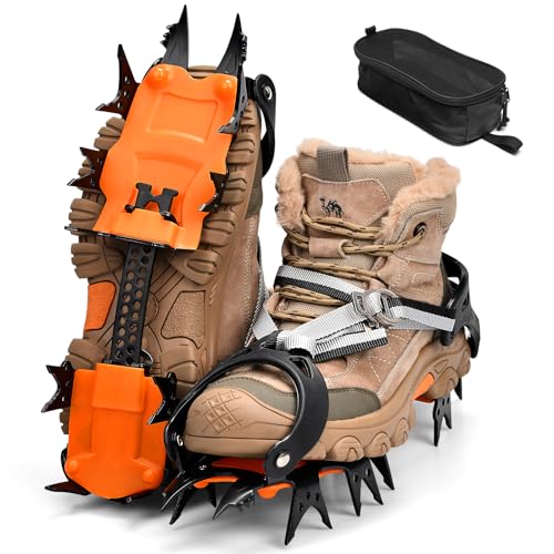 18 Dientes Crampones,Crampones para Botas,Tacos de Hielo Tracción con Cadena de Acero Inoxidable Antidesilisantes,para Caminar, Senderismo, Escalada, Pesca y Montañismo