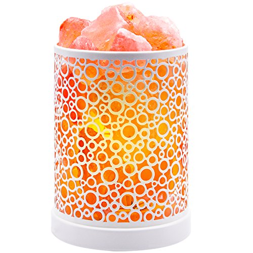 buways Salt Lamp with Modern White Metal Basket, Natural Himalayan Salt Light with UL Cord, On/Off Switch and Bulbs for Air Purifying and Home Decoration (4.75’’X6.2”X4.75’’, 4 – 4.4 lbs)