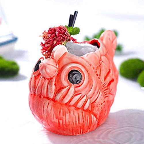Tiki Tassen Set, 4 Stück, Keramik, 450-740ml, Hawaiianische Cocktailbecher Für Partys & Bars