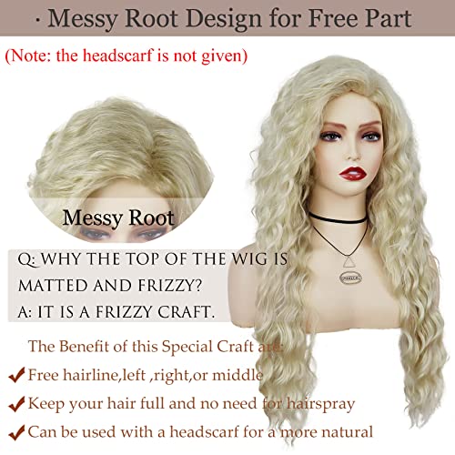 Image of GNIMEGIL Womens Long Blonde Curly Wigs Wavy Fluffy Wig Soft Natural Looking Synthetic Hair Wig Thick Body Wave Hair for Daily Party Cosplay Halloween Costume (Lightest Blonde)