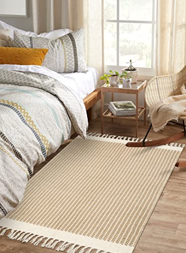 Lahome Boho Rugs For Bedroom, 3X5 Bathroom Rug Lightweight Farmhouse Woven Area Rug With Tassels, Throw Rugs Washable Kitchen Rug Non-Shedding Indoor Door Mats For Entryway Living Room, Khaki #TOP5