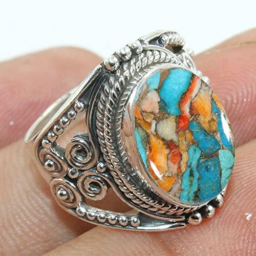 Sterling Silver 925 Ring For Womens Oyster Copper Turquoise Ring Sterling Silver Minimalist Ring Oval Gemstone Ring - 1