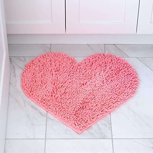 Heart Shaped Bath Mats, 24 inches, Non-Slip mat, Soft & Cozy, Shaggy Durable Thick Rug, Plush Rugs, in Heart Shape for Fun Patterns and Styles. 90 Degree Angle so They can fit Together!
