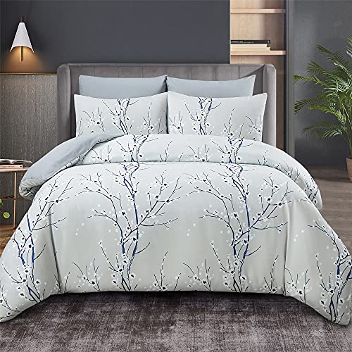 WURUIBO Branches Duvet Cover King Size, 3 Piece Beige Floral Duvet Cover Set, Soft Premium Microfiber Duvet Covers for All Seasons, 1 Duvet Cover and 2 Pillow Cases(Beige,King)