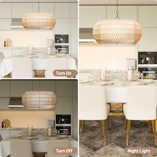 Cuguords LIGHT001 Large Fabric Basket Rattan Chandeliers For Dining Room,Woven Kitchen Lighting Fixtures Ceiling Hanging,5-Lights Coastal Boho Pendant Light Fixture,Rustic Wicker Dinning Chandelier Over Table thumb #4