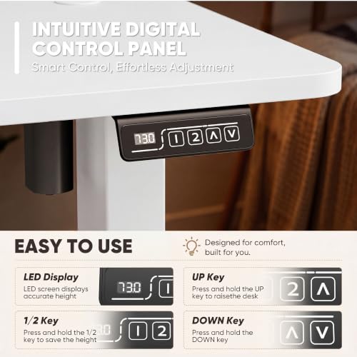 Image of Furmax Electric Height Adjustable Standing Desk Large 48 x 24 Inches Sit Stand up Desk Home Office Computer Desk Memory Preset with T-Shaped Metal Bracket, White