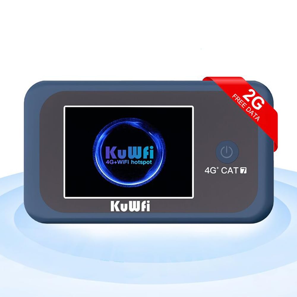 KuWFi Portable 4G LTE Cat7 Mobile Hotspot, AC1200 Dual Band, 2GB SIM