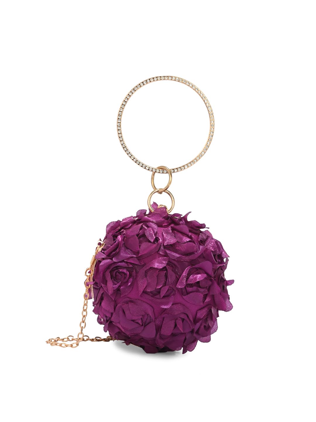 TOOBA Handicraft Women's Beautiful Bling Box Clutch Bag | Evening Bag, Bridal Purse & Party Handbag | Wedding & Special Occasion Clutch (Rose Ball)-image-42