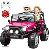 JOYRACER 24V 4WD Ride on Truck Car w/800W Motors, Gift Flower, Remote Control, 2 Seater, 3 Speeds, Pop Music, Power 4 Wheels, 24 Volt Ride on Toy Cars for Big Kids Boys Girls, Pink