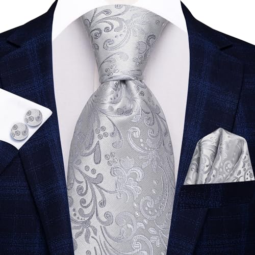 Image of Hi-Tie Men 63inches Tie Set Extra Long Necktie Paisley Tie Pocket Suqare Cufflinks Big and Tall Men Tie