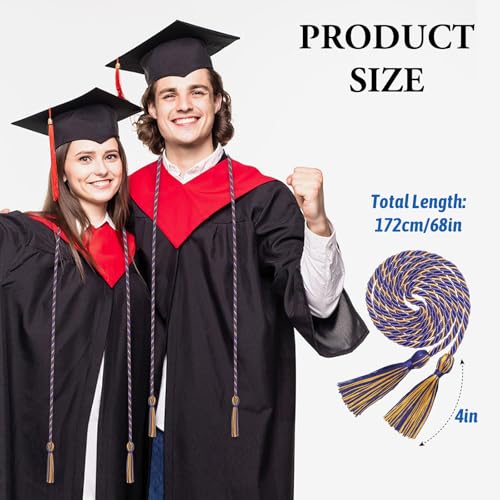 Image of ONUPGO Purple Gold Graduation Cord, Graduation Honor Cords Rayon Braided Tassel Cord for 2026, 68 inch Polyester Yarn Long Robe Honor Rope for Graduation Students, Bachelor Gown