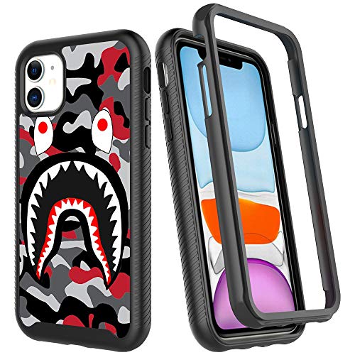 GUGU6JI Street Fashion Cool Camo Red Gray Shark Design Compatible with iPhone 11 Case for Boys Luxury Shockproof Rugged Cover Dual Layer Soft TPU + Hard PC Bumper Full-Body Protective Case by GUGU6JI - Used condition - US$8.24