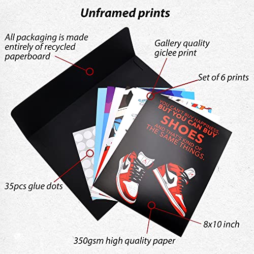 Hypebeast Room Decor, Sneakerhead Jordan Aj Sneaker Air Gym Shoes Shoebox Aesthetic Cool Poster Print Gift For Teen Boys Guys Men Home Dorm Bedroom Wall Art, Unframed 6Pcs (8 X 10In) #TOP2