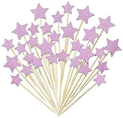 Cupcake Toppers,Sundell Purple Glitter Stars Cake Toppers Twinkle Twinkle Little Star Birthday Cupcake Toppers Baby Shower Wedding Party Cake Decorations，50Pcs