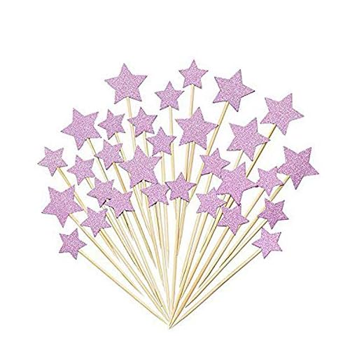Cupcake Toppers,Sundell Purple Glitter Stars Cake Toppers Twinkle Twinkle Little Star Birthday Cupcake Toppers Baby Shower Wedding Party Cake Decorations，50Pcs