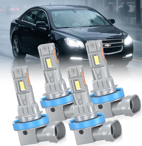 Luminavexel LED Headlight Bulbs for Chevy Malibu 2008-2012, H11 High Beam and H11 Low Beam, 6000K White, 500% Brighter, IP68 Waterproof, 4-Pack