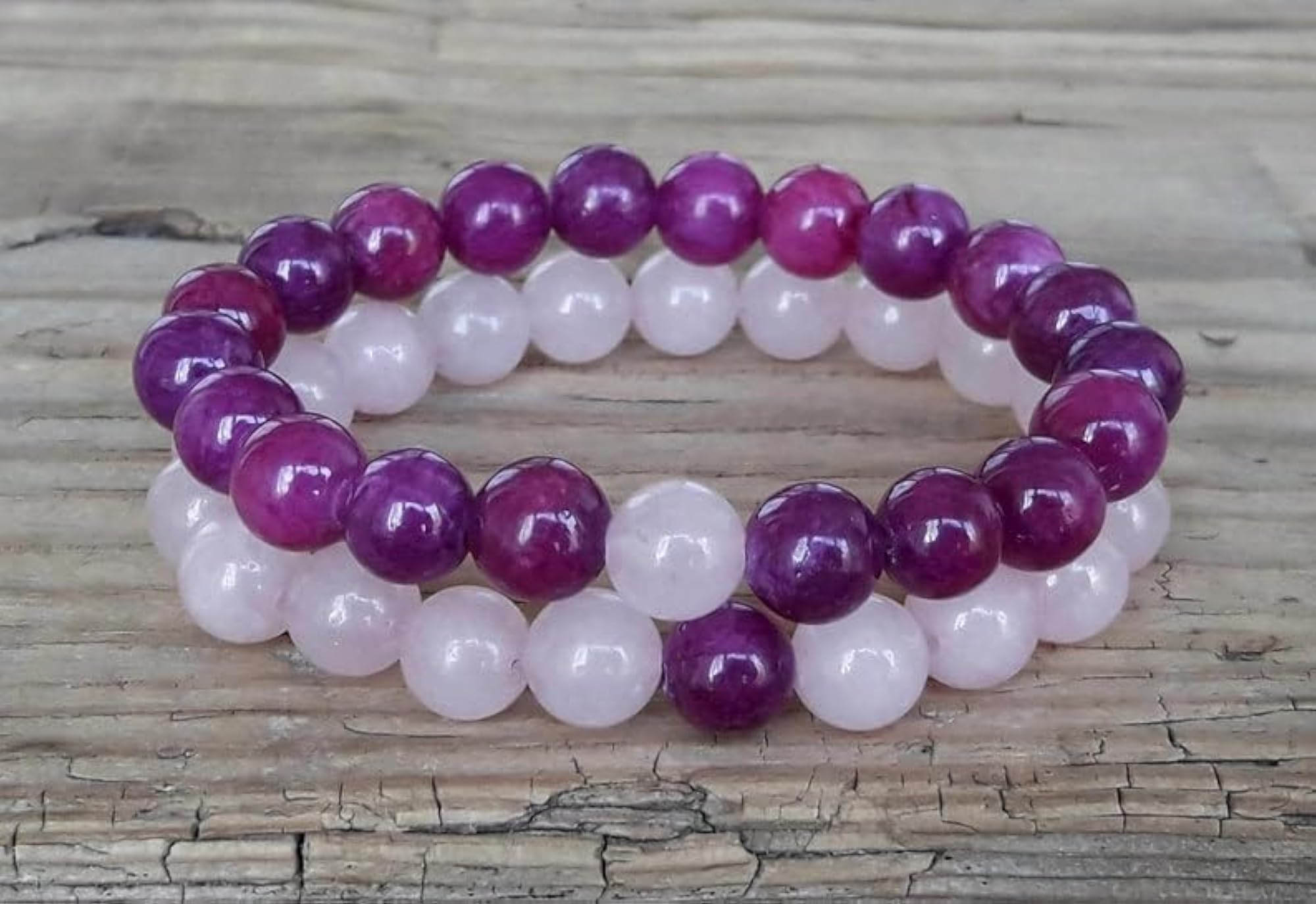 Couples Charoite & Rose Quartz Friendship Bracelet Set