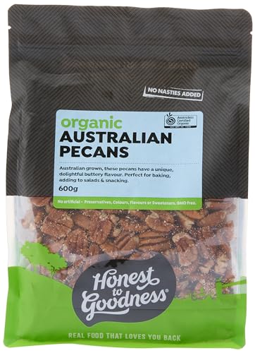 Honest to Goodness, Organic Australian Pecans, 600 Grams - Enjoy the Deliciously Rich, Buttery Flavour and Texture of these Aussie Grown Nuts! Desired in Sweet and Savory Recipes.