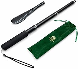 Extendable Aluminum Shoe Horn with Adjustable Long Handle – Aluminum Shoehorn for Easy Wear– Aluminum Shoe horn, Telescopic from 14.5” to 37” – Long Handle for Boots & Mobility Support