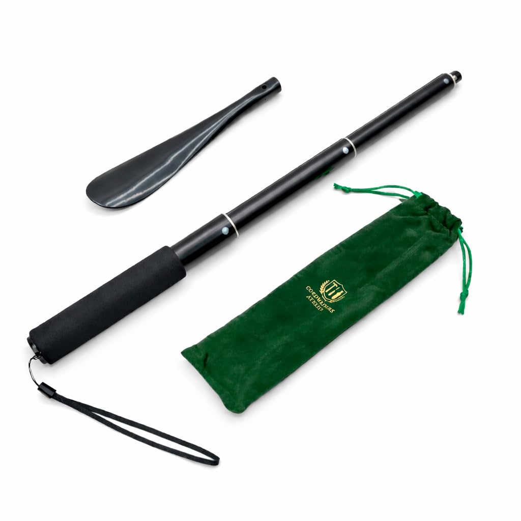 Extendable Aluminum Shoe Horn with Adjustable Long Handle – Aluminum Shoehorn for Easy Wear– Aluminum Shoe horn, Telescopic from 14.5” to 37” – Long Handle for Boots & Mobility Support