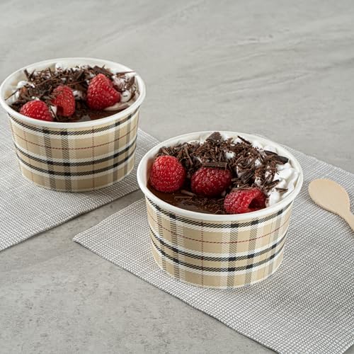 Image of Restaurantware Coppetta 12 Ounce Dessert Cups, 50 Disposable Ice Cream Cups - Lids Sold Separately, Sturdy, Plaid Paper FroYo Bowls, For Hot And Cold Foods, Perfect For Gelato Or Mousse