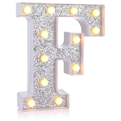 Foaky Silver Light Up Letters,Party Decorations,Birthday Decorations for Night Light Birthday Party Christmas Gifts (F) Cover