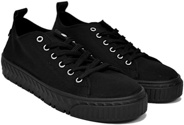 Altercore Pepe Black Canvas Trainers Low Top Shoes Lace Up