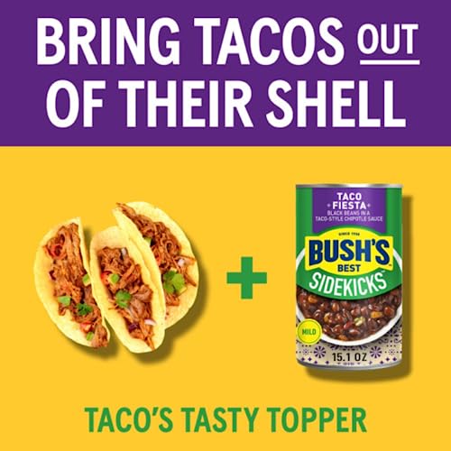 Image of Bush's Best Sidekicks Beans Variety Pack, Ready to Heat Seasoned Beans for Rice Bowls, Tacos and Easy Meals, Southwest Zest Pinto Beans 15 Ounce and Taco Fiesta Black Beans 15.1 Ounce (Variety Pack)