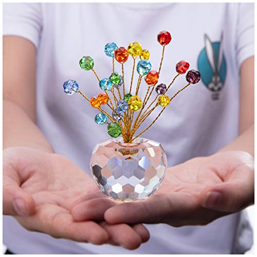 H&D Crystal Money Tree Statue Round Rondelle Beads Souvenir Collection Desktop Paperweight Car Decoration (Colorful)