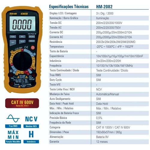 Multimetro Digital Hm 2082 21N238 Hikari.