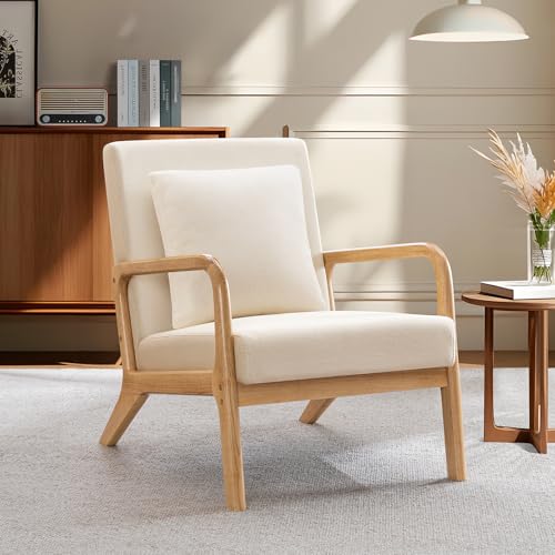 ELUCHANG Mid-Century Modern Accent Chair with Lumbar Pillow,Upholstered Armchair,Linen Fabric Comfy Reading Chair, Lounge Side Chair for Living Room Bedroom Apartment,Easy Assembly - Image 9