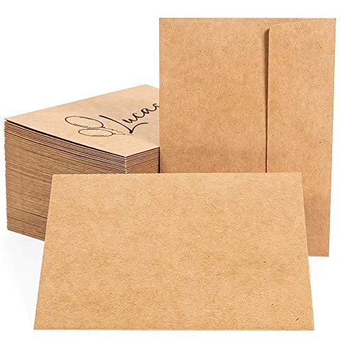 Sodaxx 100 Packs A7 Kraft Brown Wedding Invitation Card Envelopes – 120gsm Self-Seal Square Flap – 5.25 x 7.25 Inches