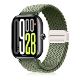 [YealRed] バンド Xiaomi Redmi Watch 6/5/4 に対応 交換用ストラップ 伸縮性のあるナイロン マグネット留め具 編み込みベルト Xiaomi Redmi Watch 6/Smart Band 10 Pro ベルト 磁気バックル 交換用スト 快適 装着簡単 調整しやすい 男女通用 シャオミ Smart Band 10/9/8 Pro に対応（グリーン）